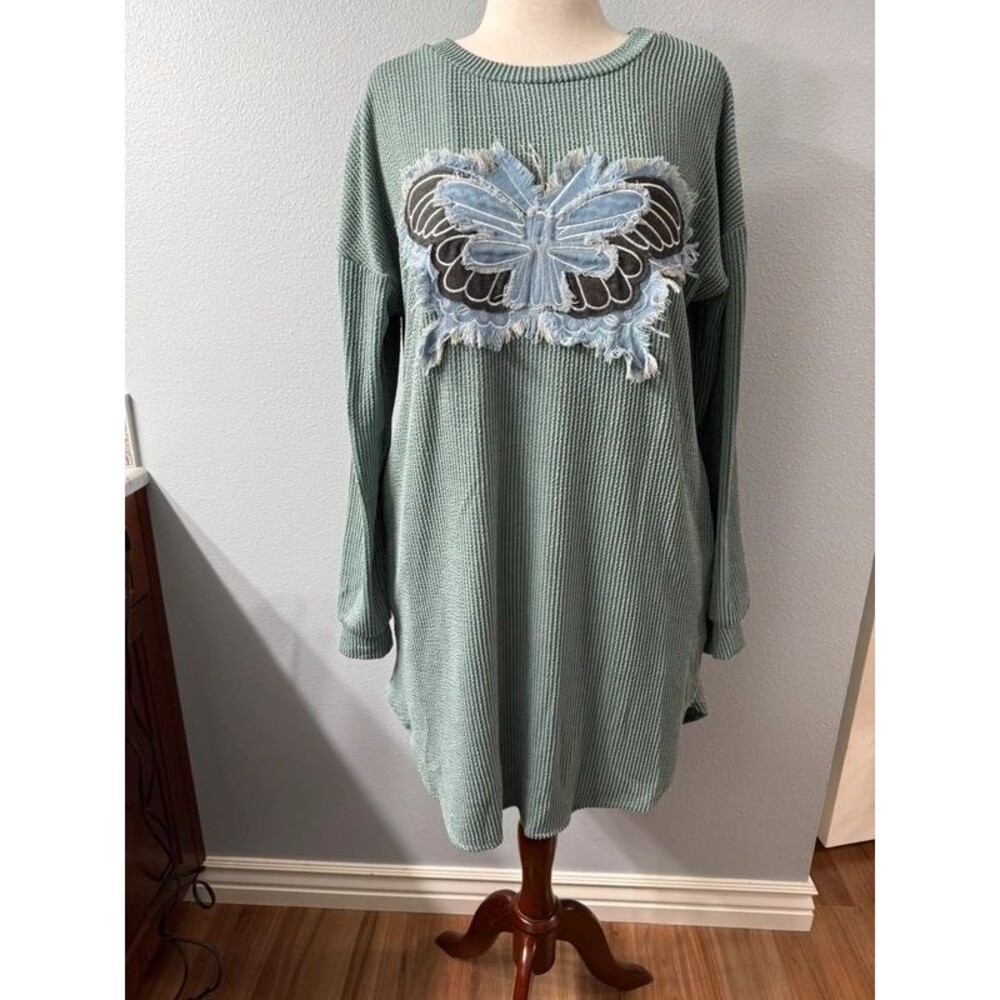 Heimish Butterfly Appliqué Oversized Tunic Dress Size Large